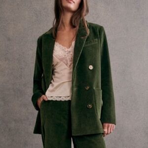 Sézane Michele Jacket in Dark Green Organic Cotton Size XL